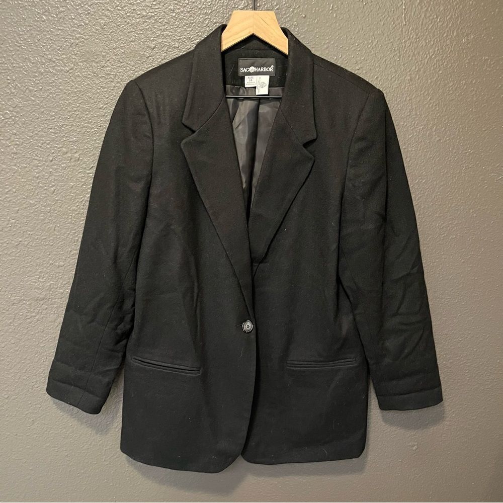 Vintage Sag Harbor Black 100% Pure New Wool Blazer 14
